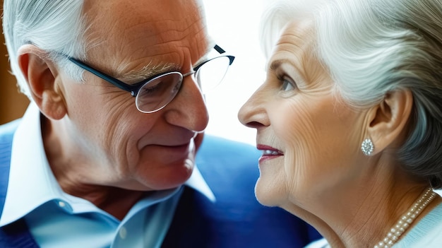 En gros plan, un couple de personnes âgées bienveillantes, bienveillants et aimants l'un pour l'autre.