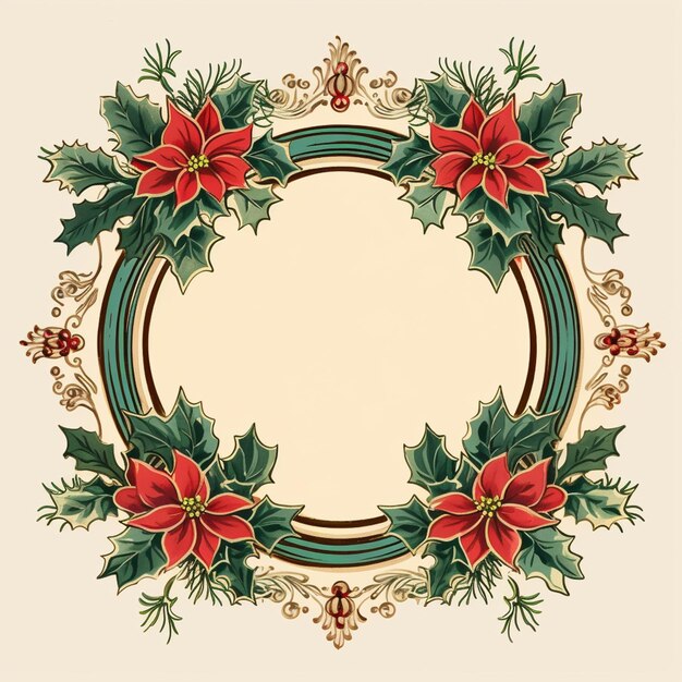 un gros plan d'une couronne de Noël avec des poinsettis et des feuilles de holly