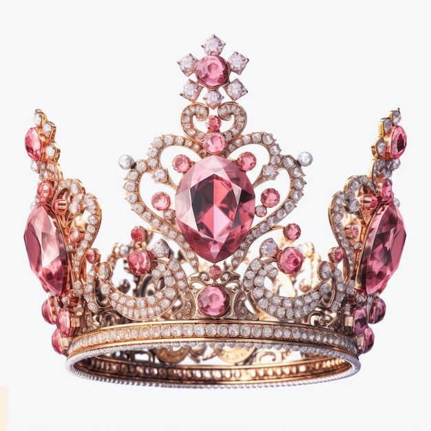 Un gros plan d'une couronne avec une pierre rose et des diamants génératifs ai