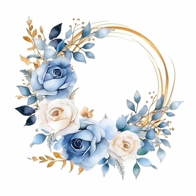 Photo un gros plan d'une couronne de roses bleues et blanches ai générative