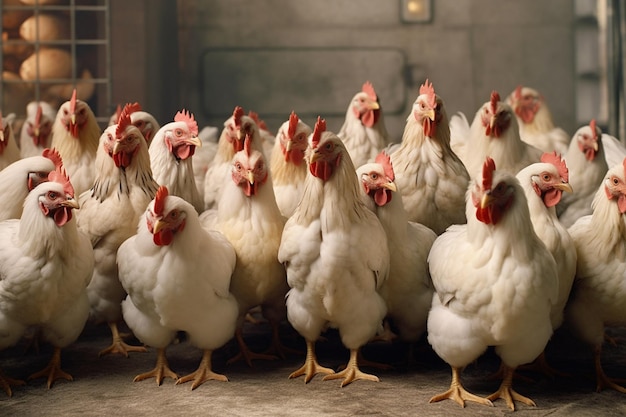 Un gros plan d'une couvée de poules dans une ferme Photo de haute qualité