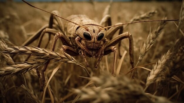 Photo un gros plan d'une crevette dans un champ de blé