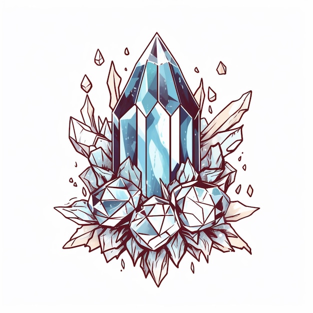 un gros plan d'un cristal entouré de cristaux et de feuilles génératives