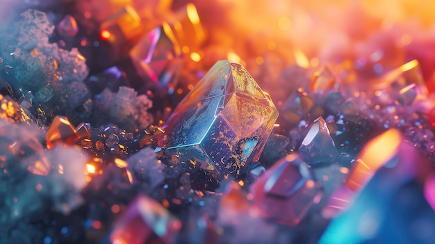 Un gros plan d'un cristal sur une roche avec une lumière brillante Holo Textures