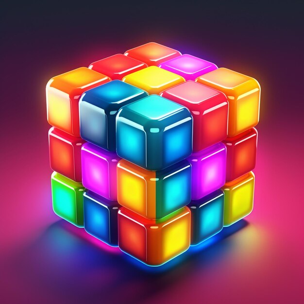 un gros plan d'un cube coloré avec une lumière sur l'IA générative supérieure