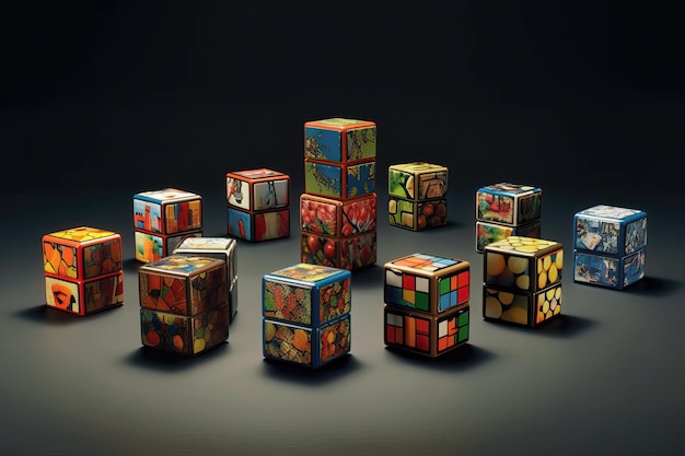 Gros plan de cubes colorés sur fond sombre