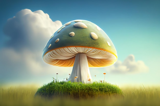 Gros plan de la culture de champignons sur terrain Against Sky Generative Ai