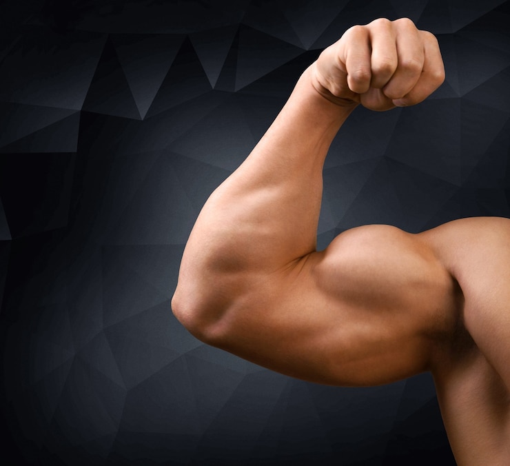 Photo gros plan sur un culturiste biceps, épaule, bras