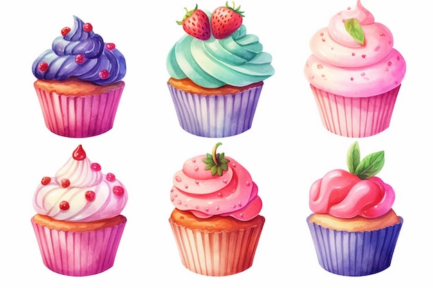 Un gros plan d'un cupcake avec différentes couleurs de glaçage ai génératif