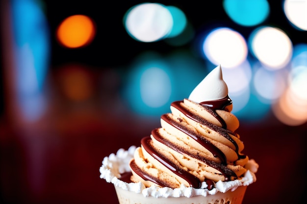 Un gros plan d'un cupcake avec du chocolat et du nutella dessus