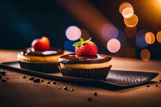 un gros plan d'un cupcake avec des fraises dessus