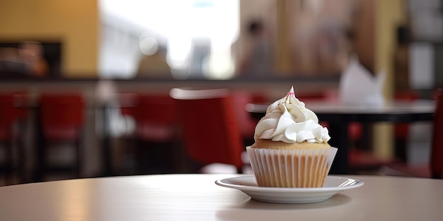 Photo un gros plan d'un cupcake sur une table de café