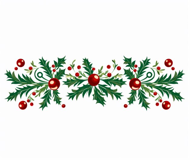 un gros plan d'une décoration de Noël avec des feuilles de houx et des boules rouges ai générative