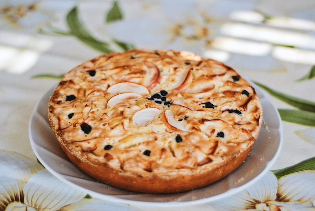 Gros plan d&#39;une délicieuse tarte aux pommes maison dans un style rustique