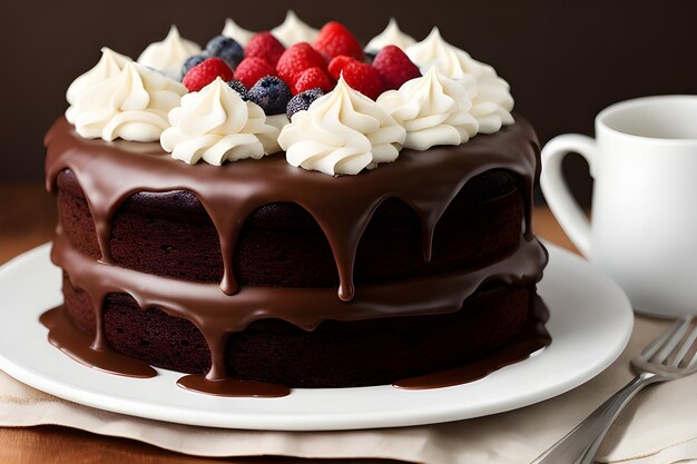 Photo un gros plan d'un délicieux gâteau au chocolat