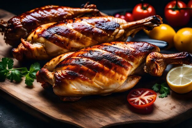 Photo un gros plan délicieux d'un gril de poulet tikka avec des morceaux succulents de poulet mariné