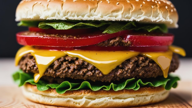 Un gros plan d'un délicieux hamburger fait maison sur une table en bois