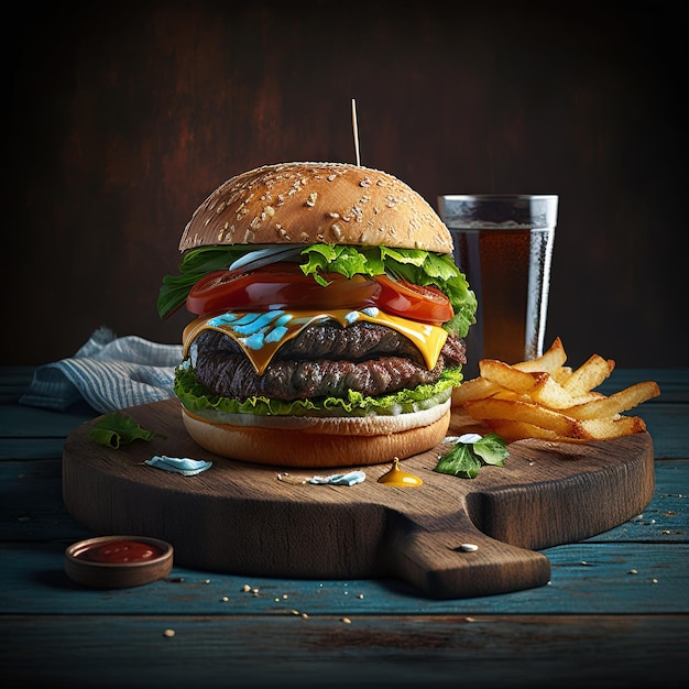 Gros plan de délicieux hamburgers faits maison sur une table en bois