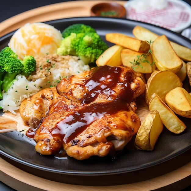 Photo un gros plan sur un délicieux repas de poulet