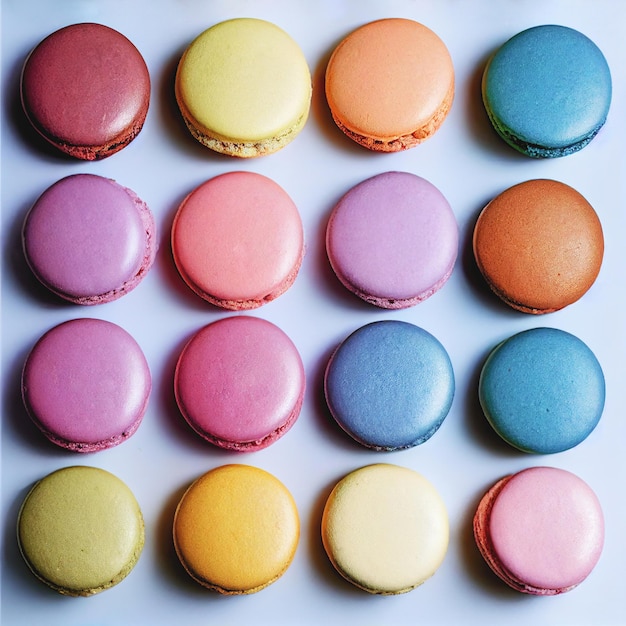 Gros plan d'un dessert de macarons colorés fait avec l'IA générative