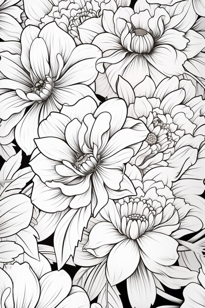 un gros plan d'un dessin d'un bouquet de fleurs génératif ai