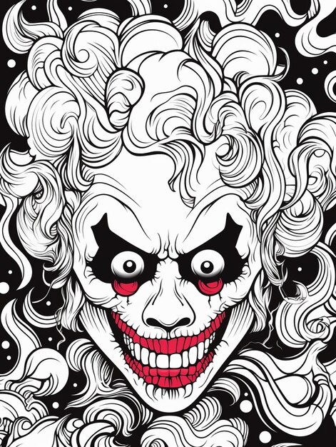un gros plan d'un dessin d'un clown aux cheveux bouclés ai génératif