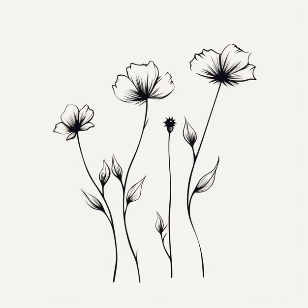 un gros plan d'un dessin de fleurs sur fond blanc ai générative