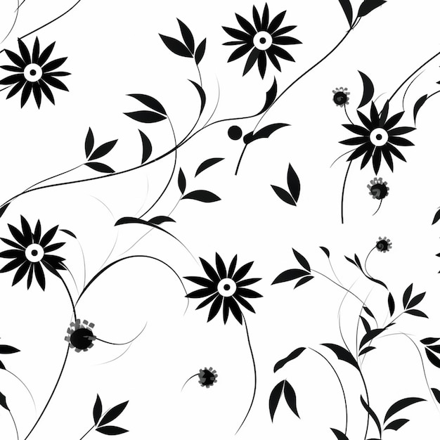 Un gros plan d'un dessin floral noir et blanc sur un fond blanc ai génératif