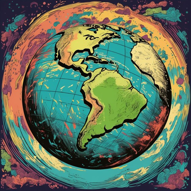 Un gros plan d'un dessin d'un globe avec un fond bleu ai générative