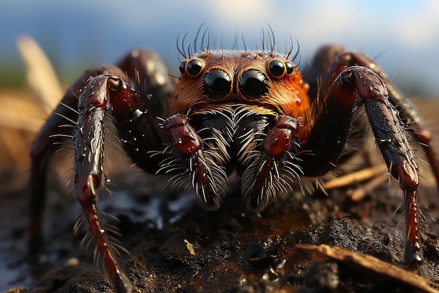 Gros plan détaillé d'une araignée velue