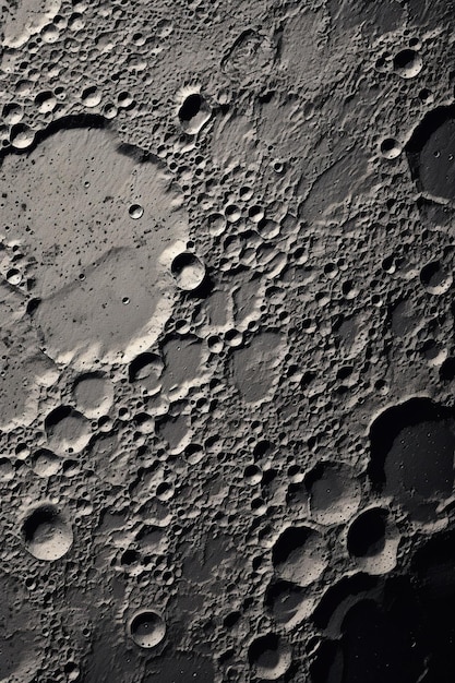 Un gros plan détaillé des cratères de la lune en monochrome