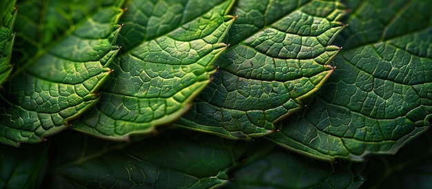 Un gros plan détaillé d'une feuille verte