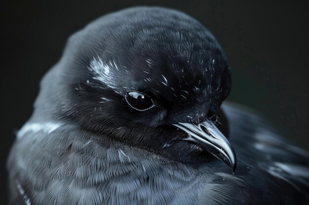 Un gros plan détaillé d'un pétrel d'orage montrant ses caractéristiques uniques et son plumage complexe