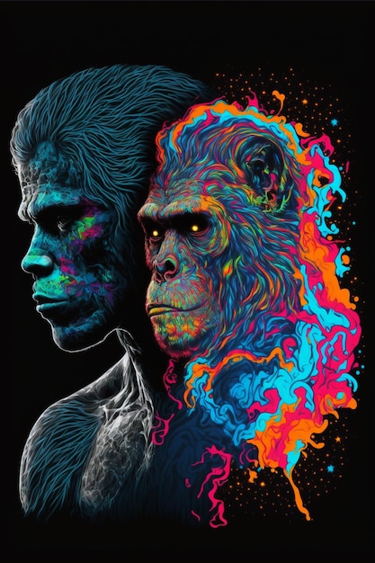 un gros plan de deux gorilles avec de la peinture colorée sur leurs visages ai générative