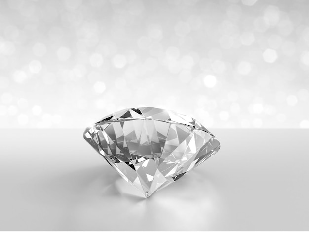 Gros plan d'un diamant élégant sur fond blanc brillant bokeh concept pour choisir le meilleur rendu 3d de conception de gemme de diamant