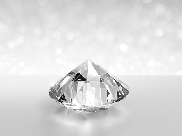 Photo gros plan d'un diamant élégant sur fond blanc brillant bokeh concept pour choisir le meilleur rendu 3d de conception de gemme de diamant