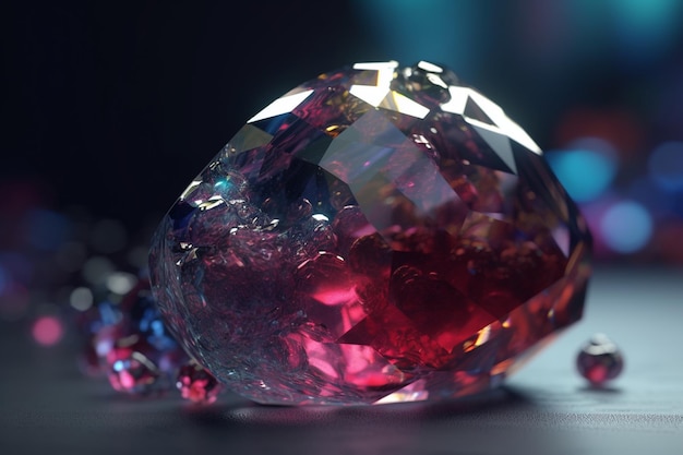 Un gros plan d'un diamant rose sur fond noir