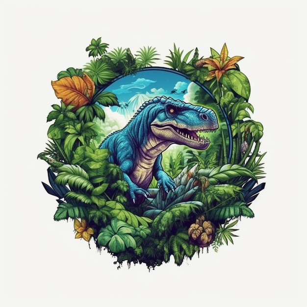 Un gros plan d'un dinosaure dans une jungle entourée de plantes génératives ai