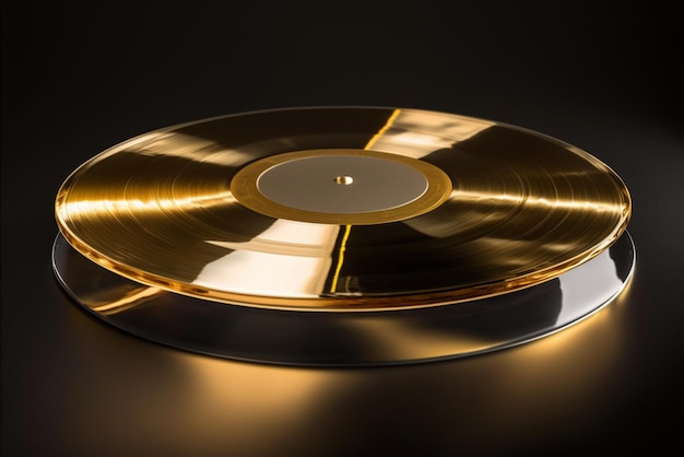 Un gros plan d'un disque vinyle symbolisant la musique et l'enregistrement audio