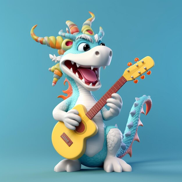 un gros plan d'un dragon de dessin animé jouant de la guitare