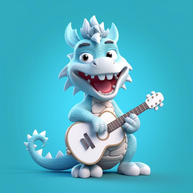 un gros plan d'un dragon de dessin animé jouant de la guitare