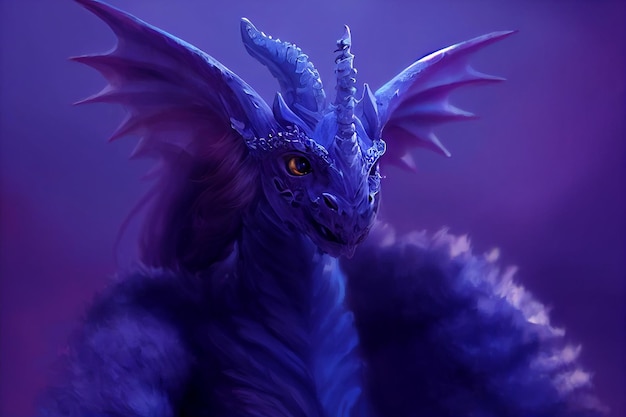 Gros plan d'un dragon sur fond violet générative ai