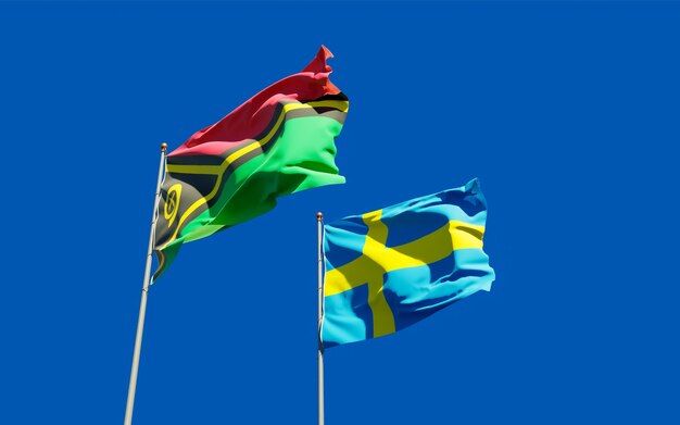 Gros plan sur les drapeaux du Vanuatu et de la Suède