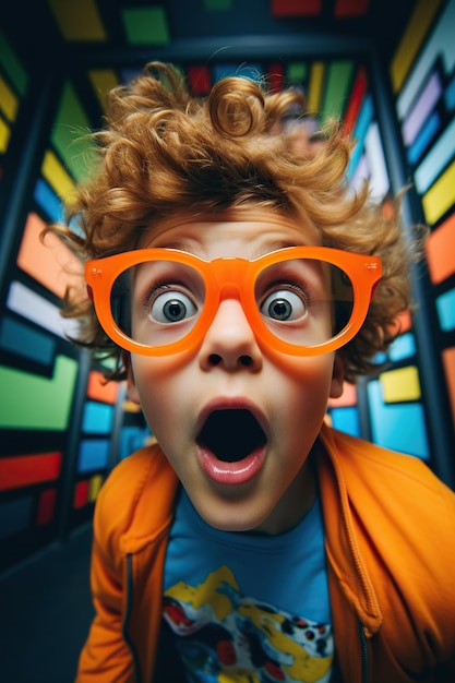 Photo en gros plan drôle enfant aux lunettes