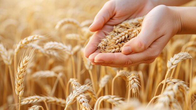 gros plan du blé et des épis de maïs dans les mains