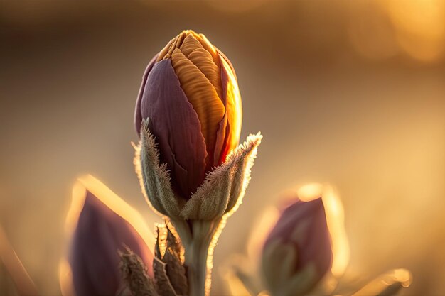 Gros plan du bourgeon de crocus au soleil du matin