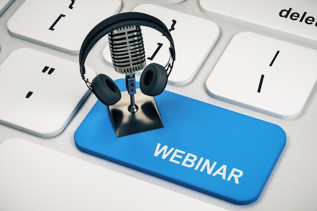 Photo gros plan du bouton bleu webinaire