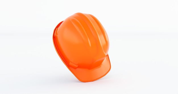 Gros plan du casque de protection orange sur fond blanc rendu 3D