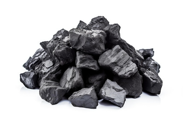 Gros plan du charbon sur fond blanc