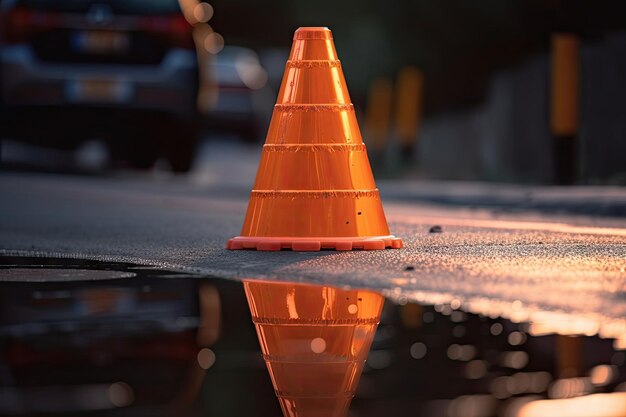 Gros plan du cône de circulation avec sa surface réfléchissante qui brille de mille feux